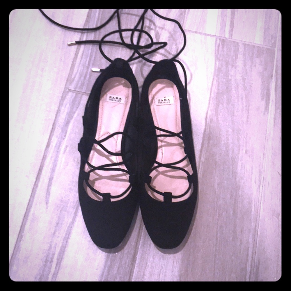 Zara lace up black flats size 38 8